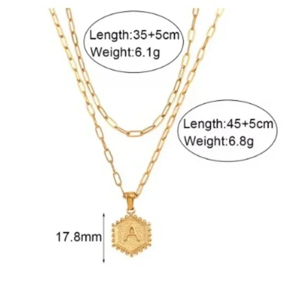 ▶ 2 LAYER GOLD LETTER INITIAL COIN HEXAGONAL PENDANTDAINTY NECKLACE, ELDM22335